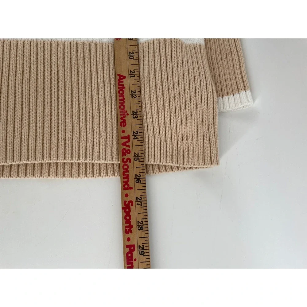 Zesica Nautical Sweater Womens Large‎ Tan White Coastal Preppy Long Sleeve